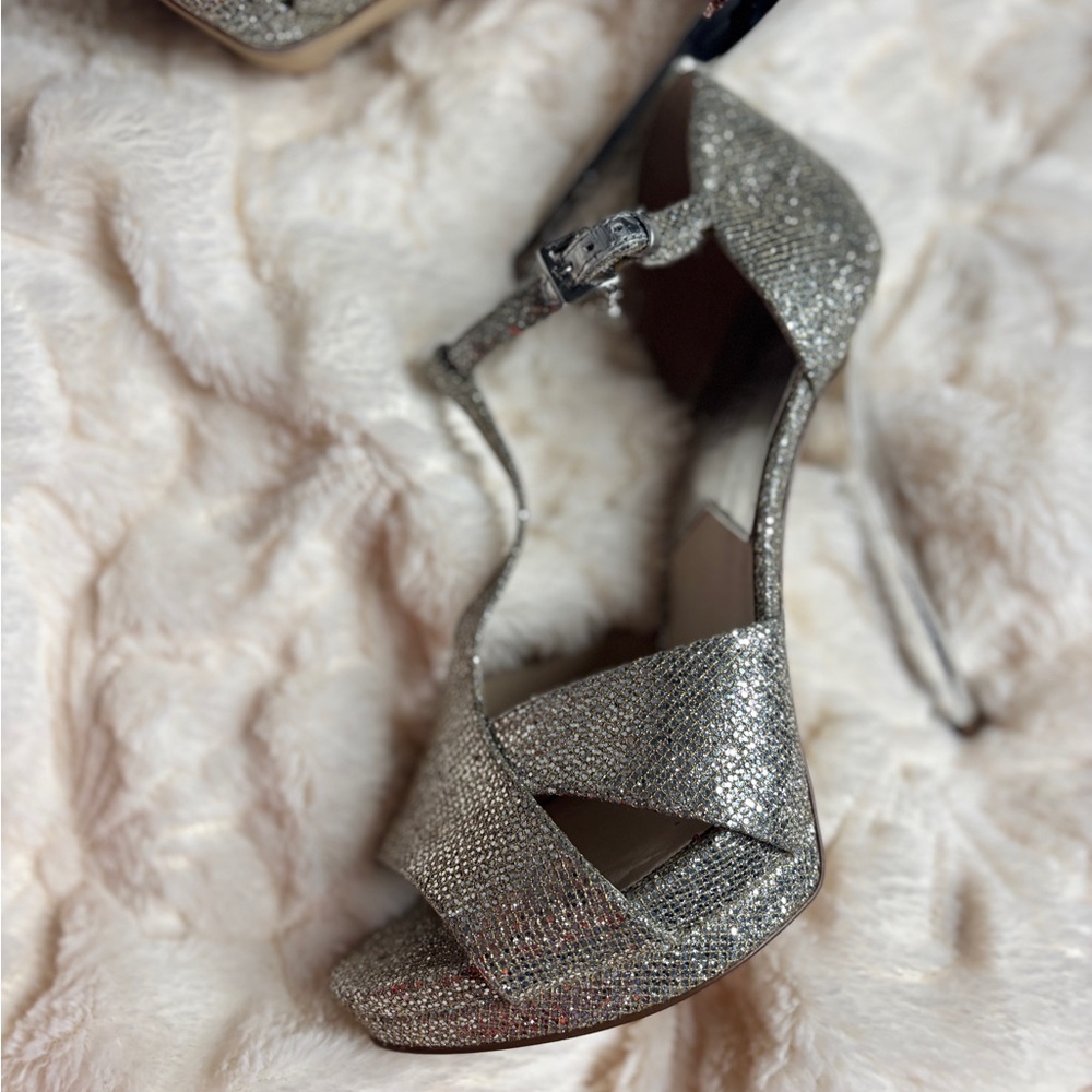 MICHAEL Michael Kors Diana T-strap Sparkling Silver Heels
